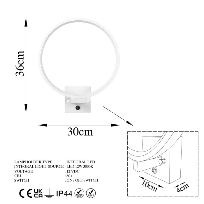 Opviq Halka - 13310 Lámpara de pared blanca con LED integrado